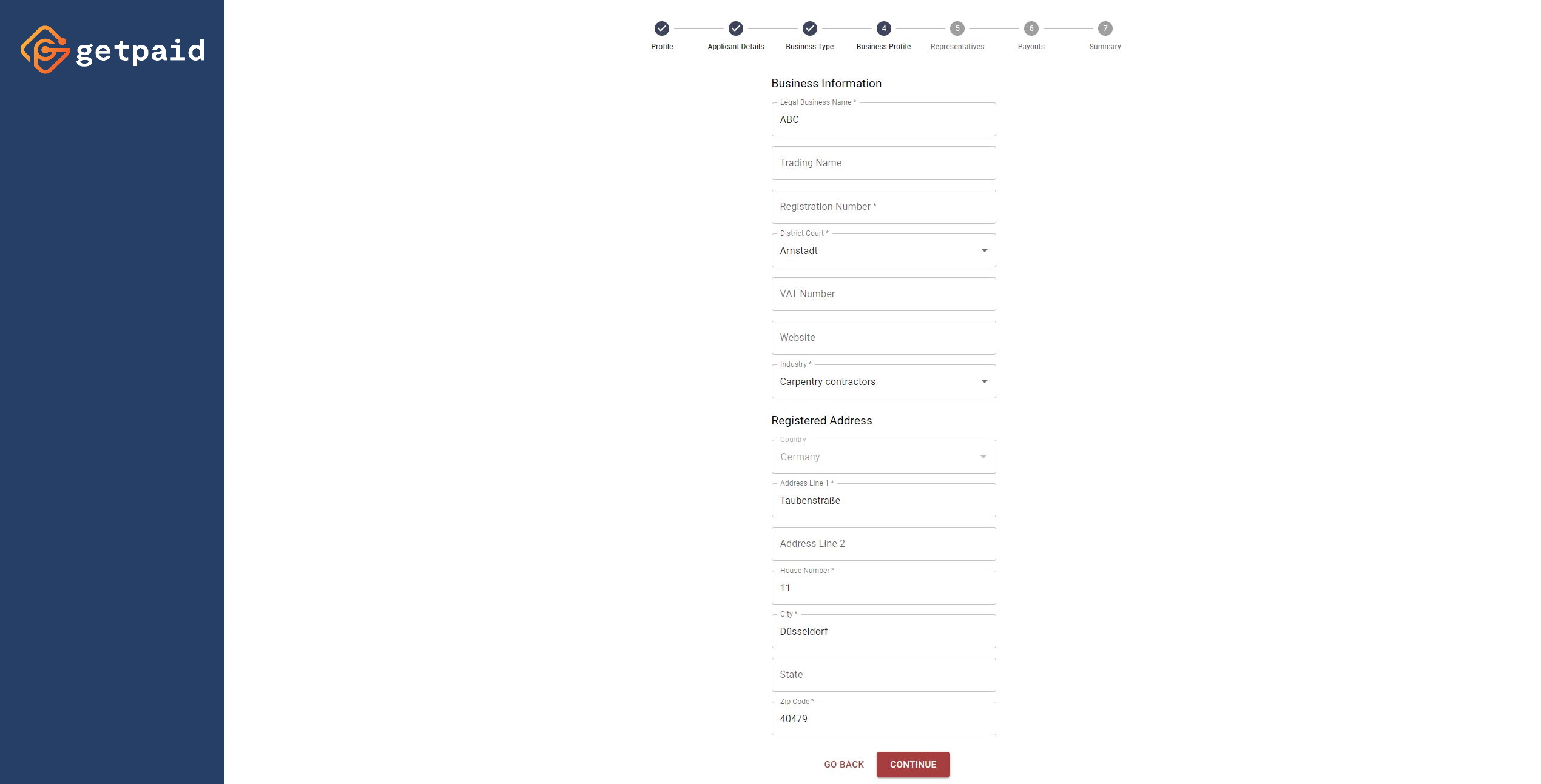 getpaid onboarding hosted form