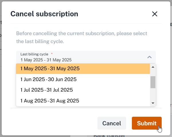 Cancel subscription form