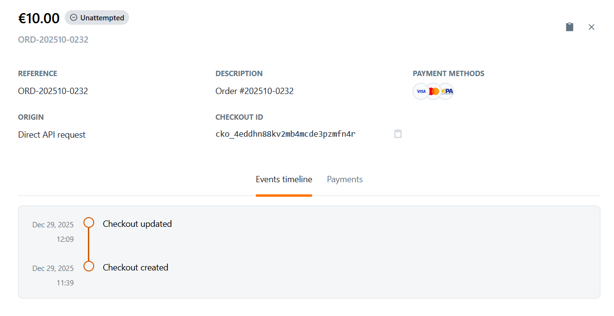 Dashboard checkout details
