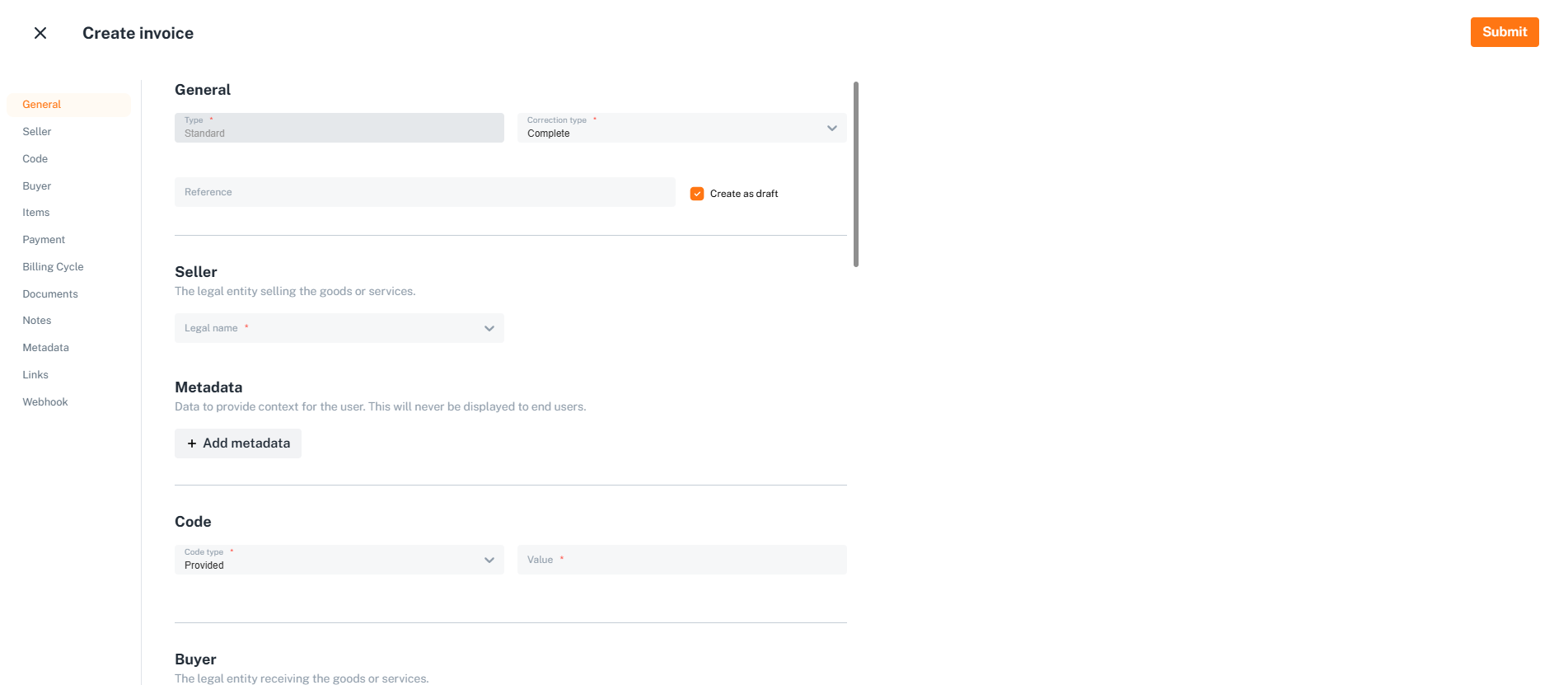 Create standard invoice form