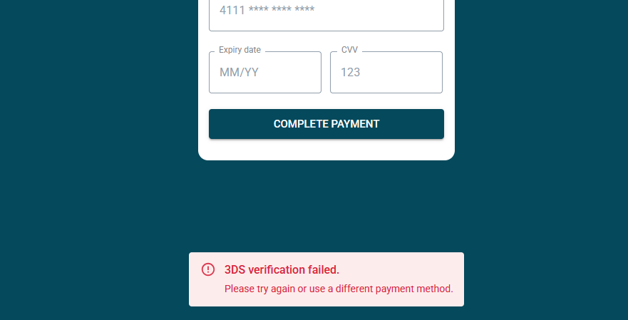Checkout error message
