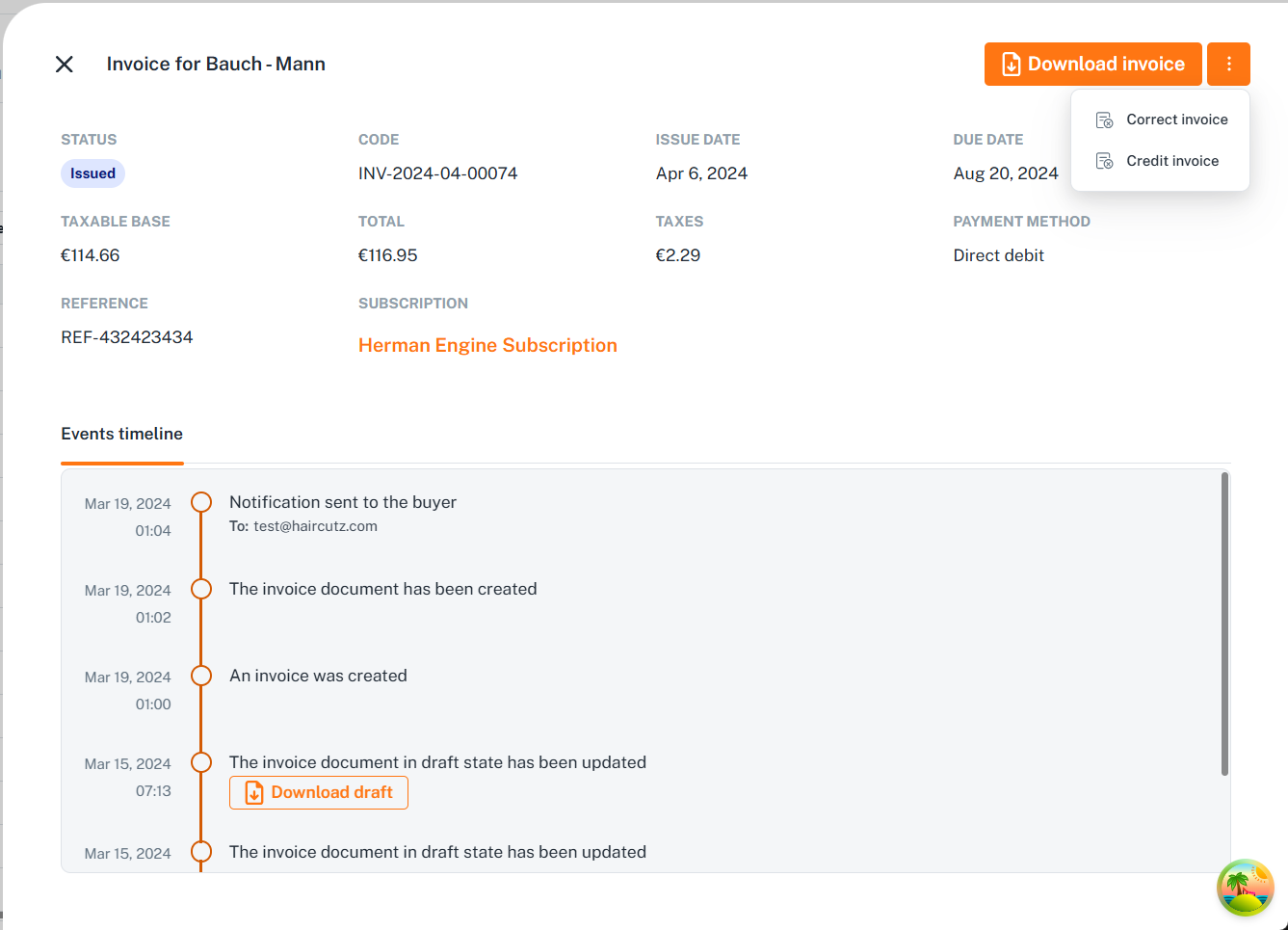 Correct standard invoice buttons