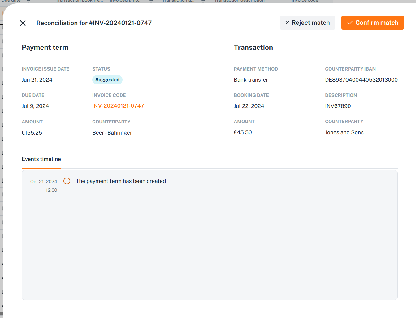 Payment term details