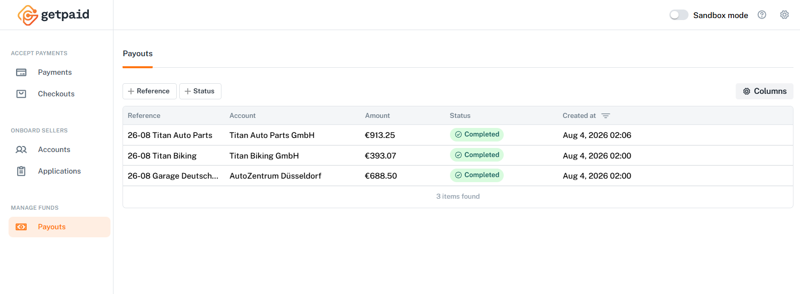 Payouts list