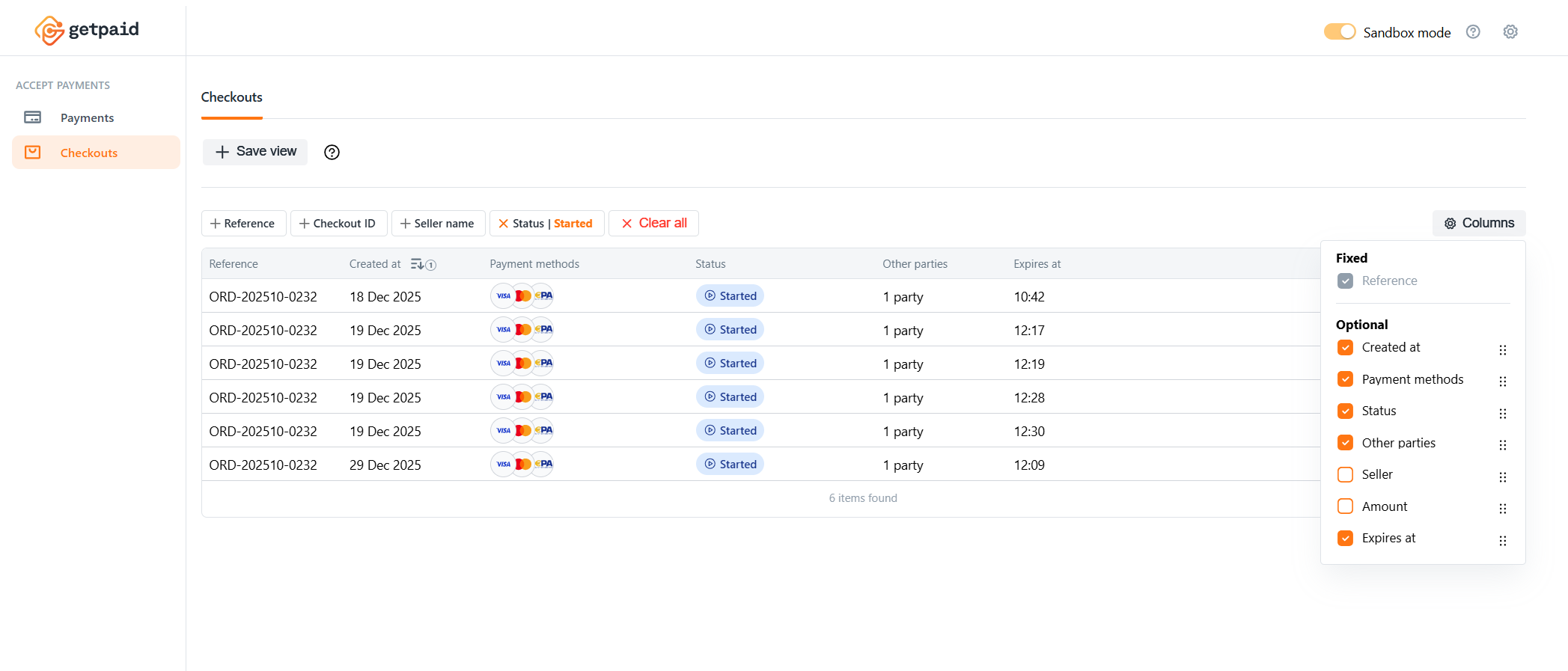 Set up filters, sorting and columns for the quick view