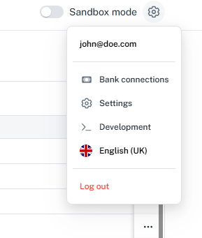 Settings menu in getpaid dashboard