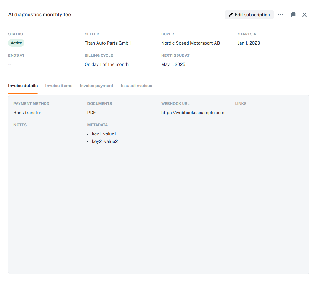 Subscription details in getpaid dashboard
